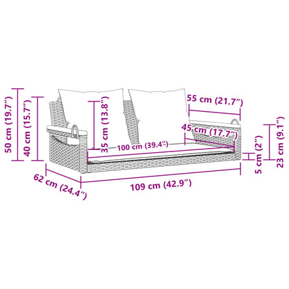 Banco baloiço com almofadões 109x62x40 cm vime PE preto