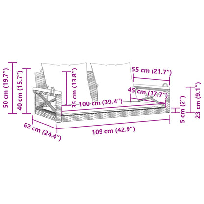 Banco baloiço com almofadões 109x62x40 cm vime PE preto