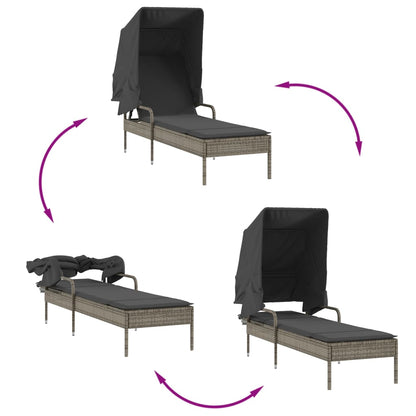 Espreguiçadeira com toldo e mesa vime PE cinzento