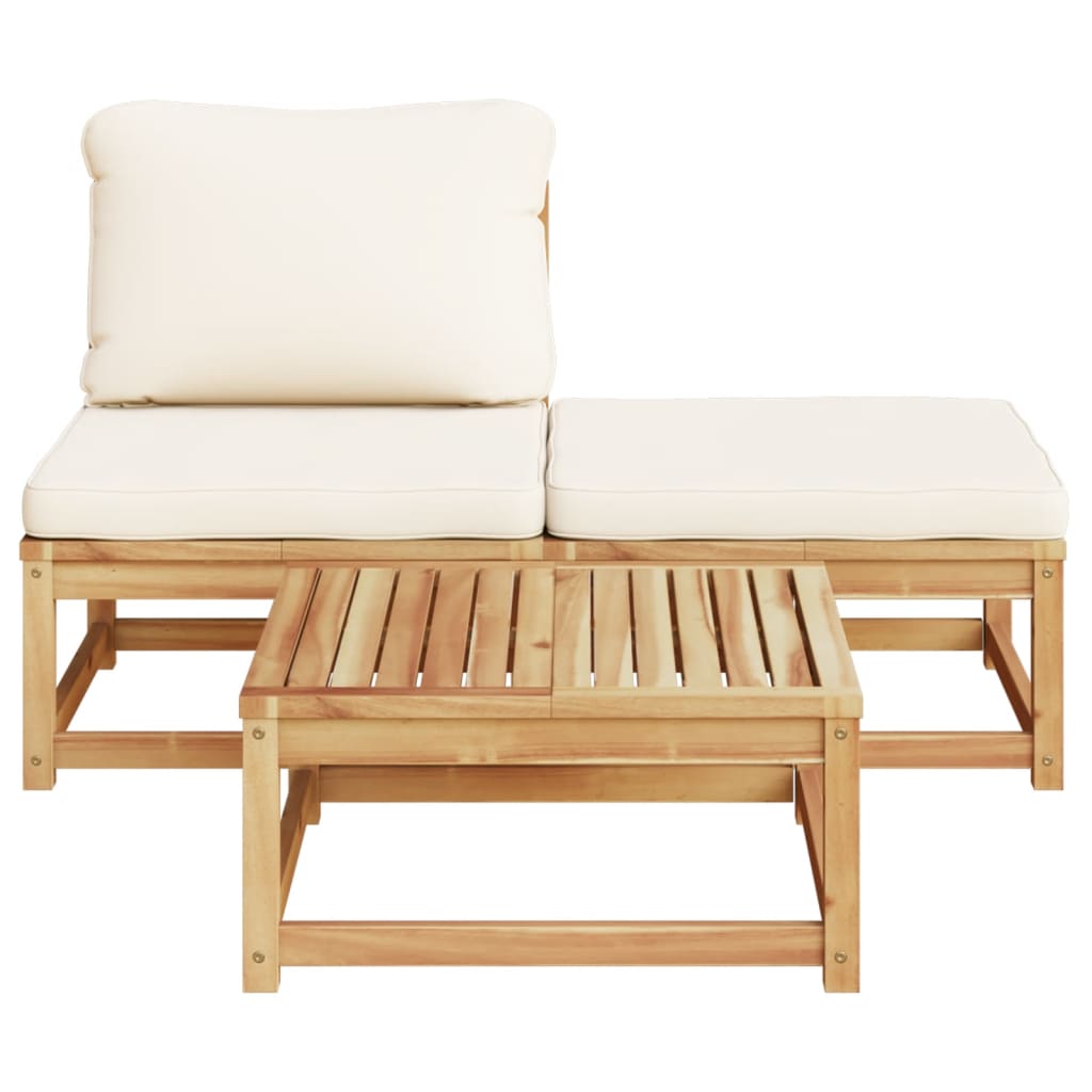 3 pcs conjunto lounge de jardim c/ almofadões acácia maciça