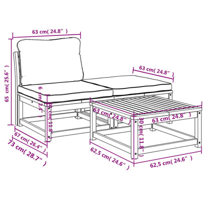 3 pcs conjunto lounge de jardim c/ almofadões acácia maciça