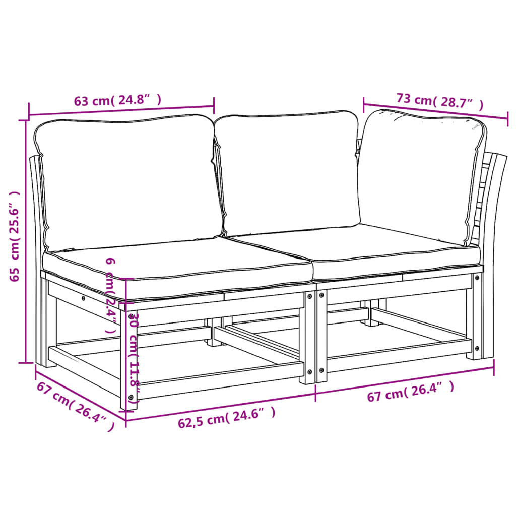 2 pcs conjunto lounge de jardim c/ almofadões acácia maciça