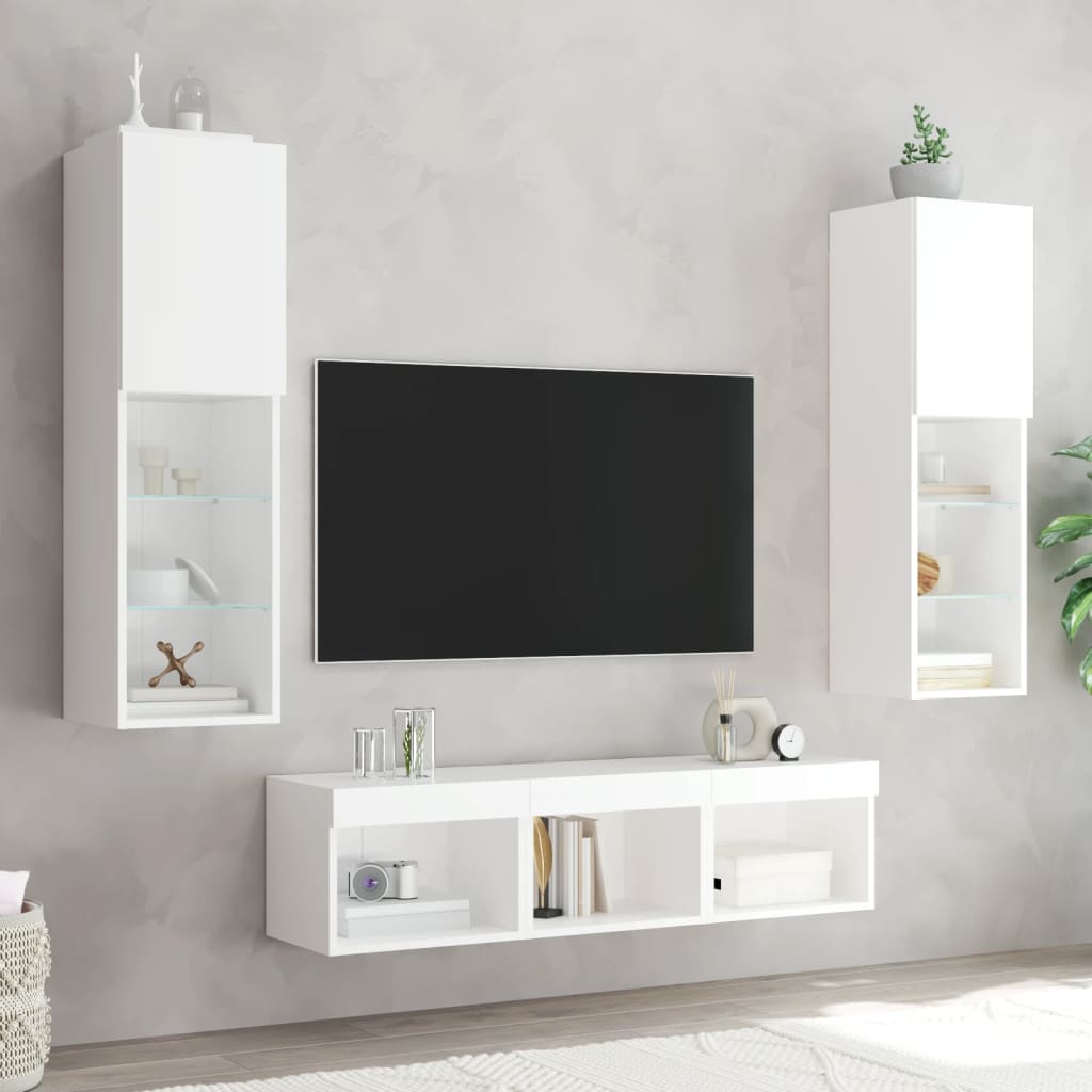 Móvel de TV Isabella - De Parede, Com Luzes Led - Cor Branco - Derivados de Madeira e Vidro