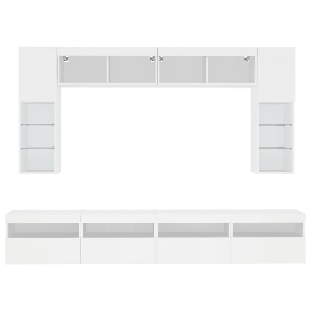 8 pcs conjunto de móveis de parede para TV com luzes LED branco