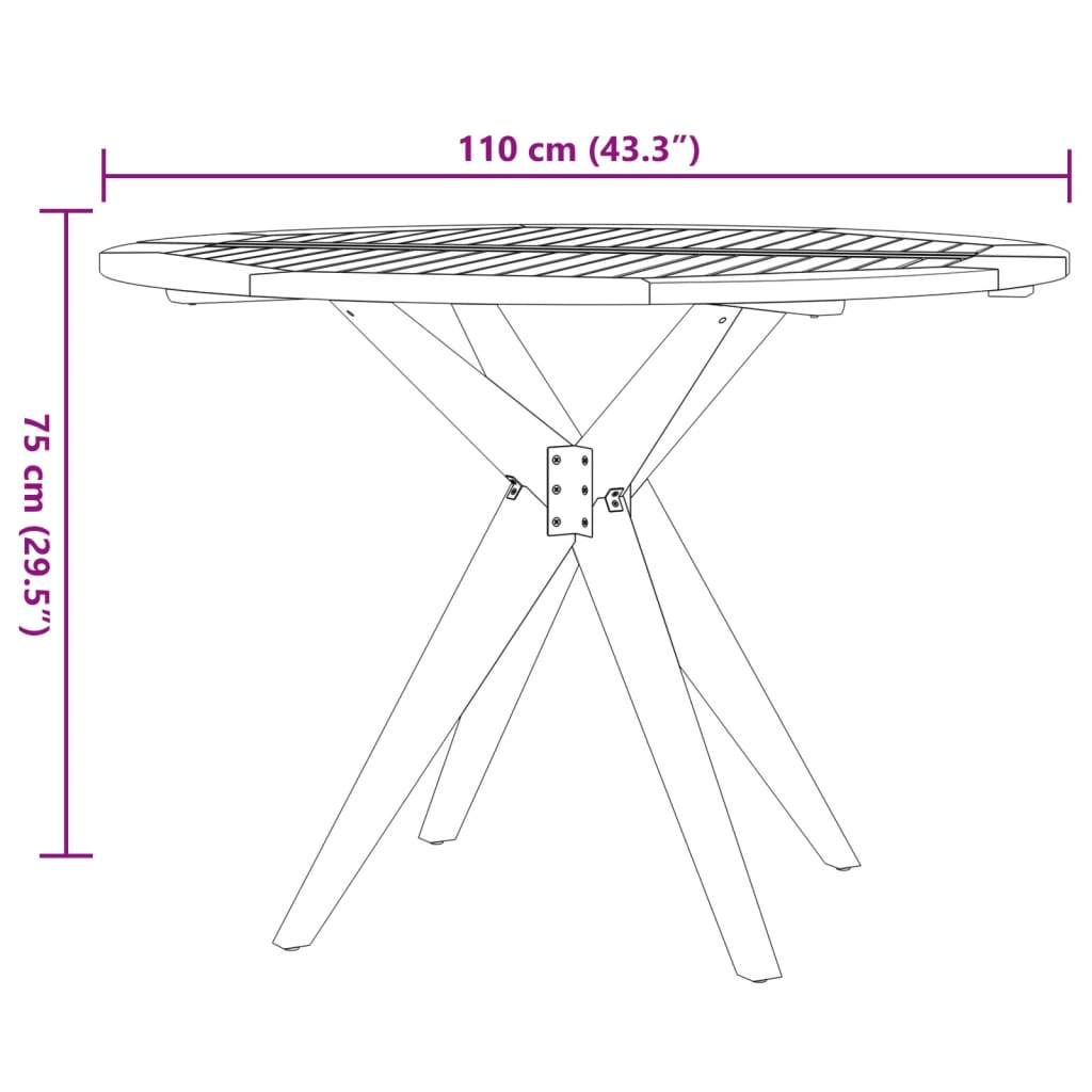 Mesa de jardim redonda Ø110x75 cm madeira de acácia maciça