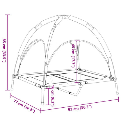 Cama para cães com toldo tecido oxford e aço antracite