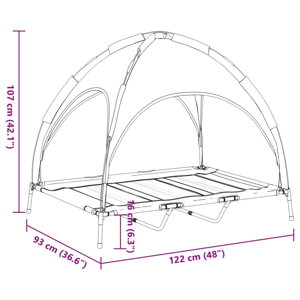 Cama para cães com toldo tecido oxford e aço antracite