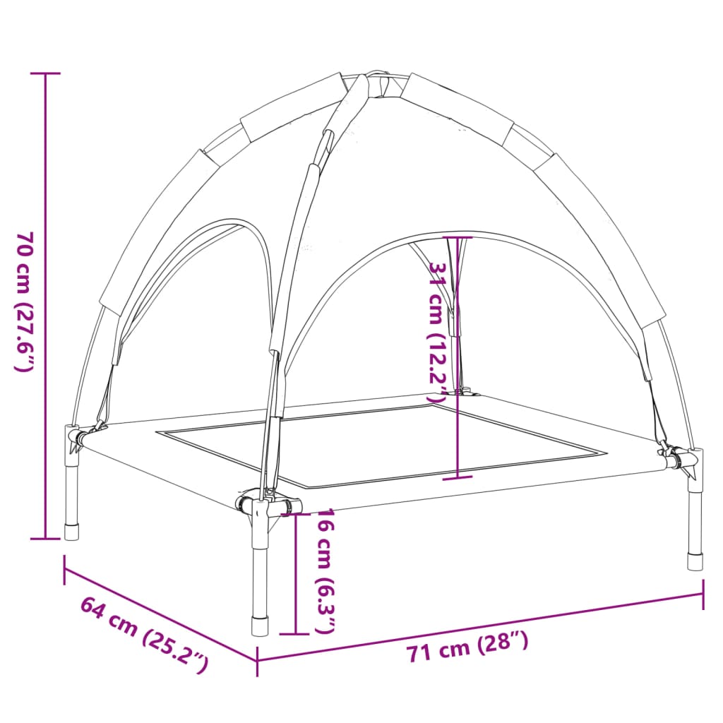 Cama para cães com toldo tecido oxford e aço antracite