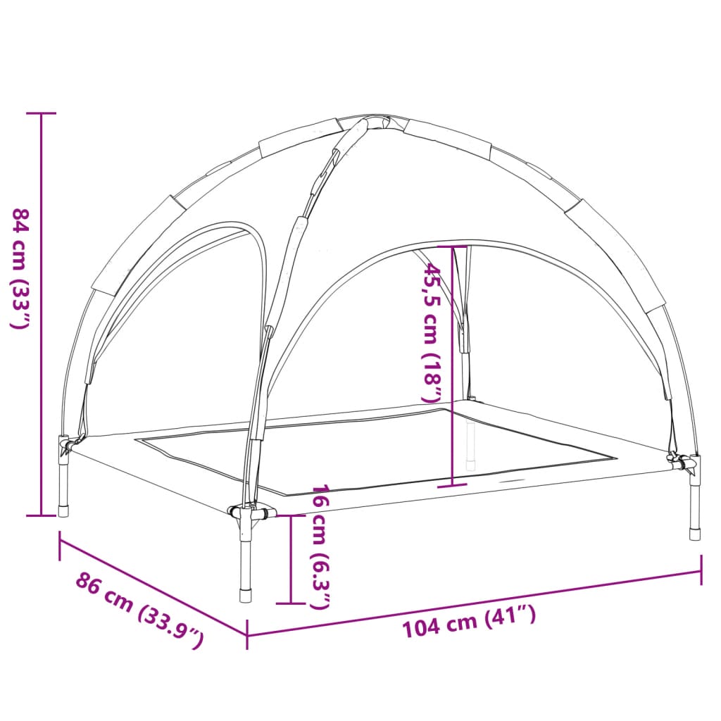 Cama para cães com toldo tecido oxford e aço antracite