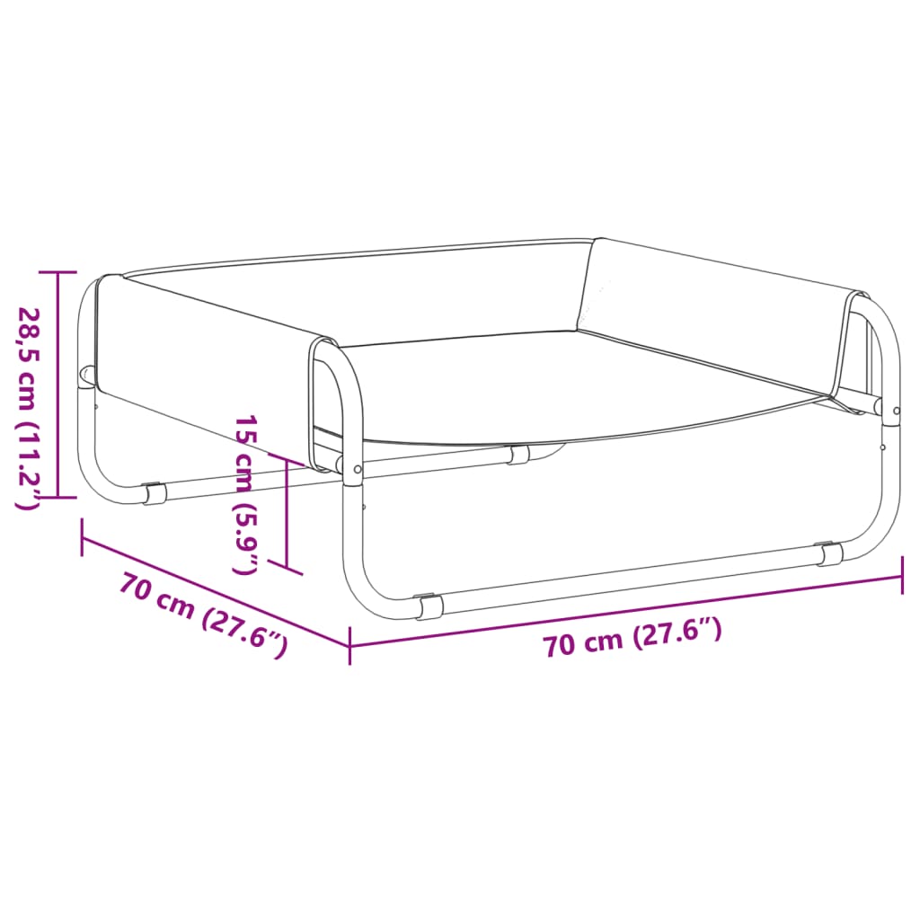 Cama para cães elevada tecido oxford e aço antracite