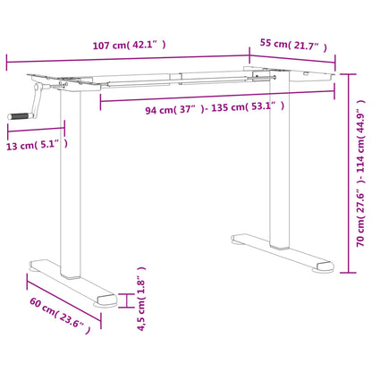 Estrutura de secretária de pé (94-135)x60x(70-114)cm aço preto