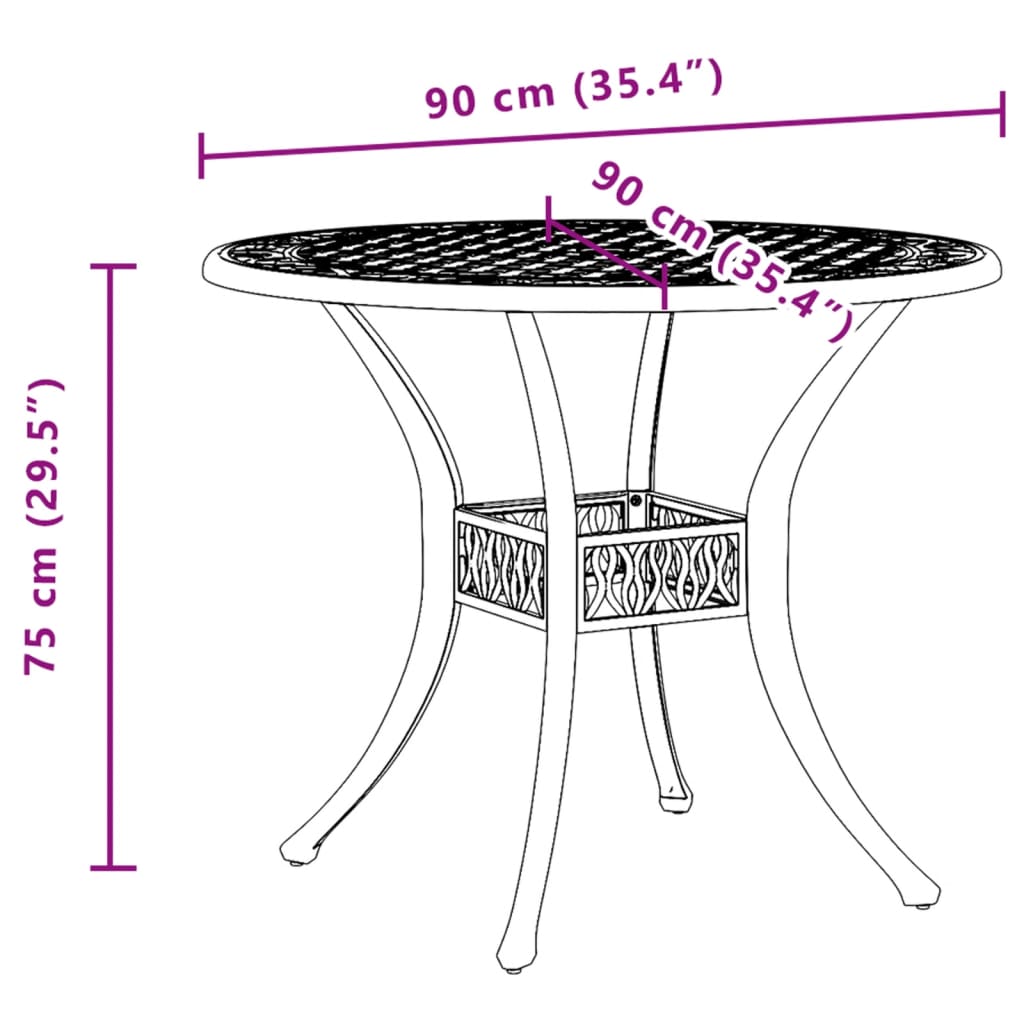 Mesa de jardim Ø90x75 cm alumínio fundido bronze