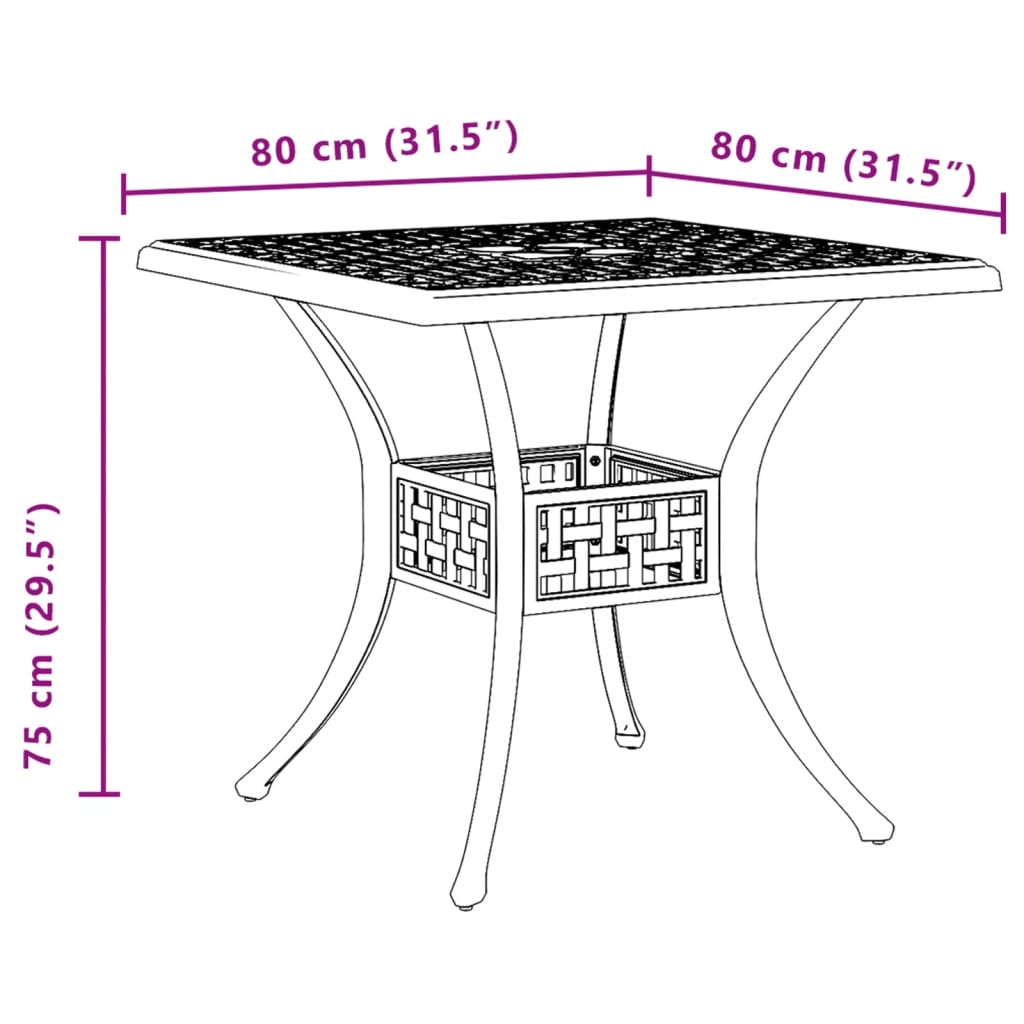 Mesa de jardim 80x80x75 cm alumínio fundido verde