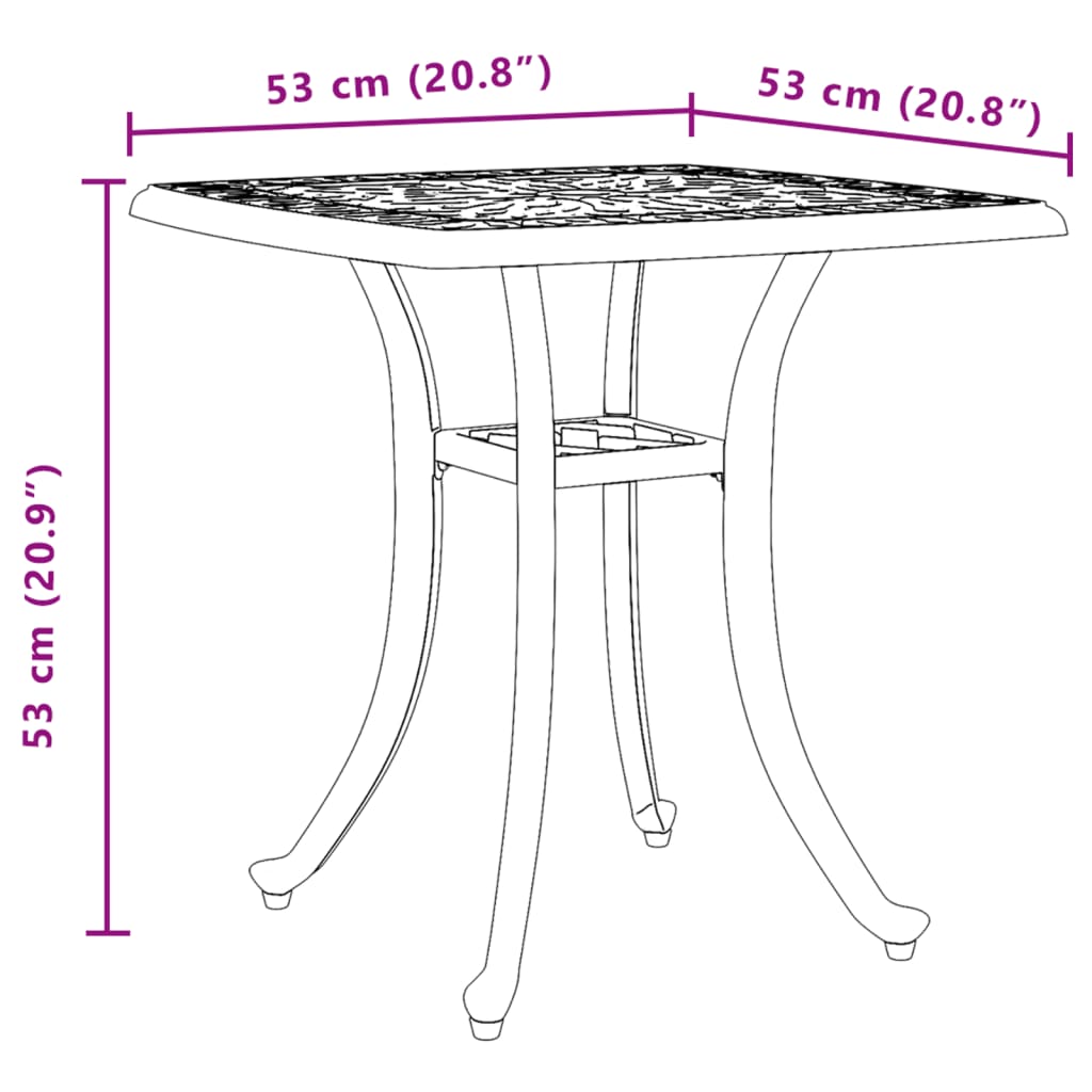 Mesa de jardim 53x53x53 cm alumínio fundido bronze