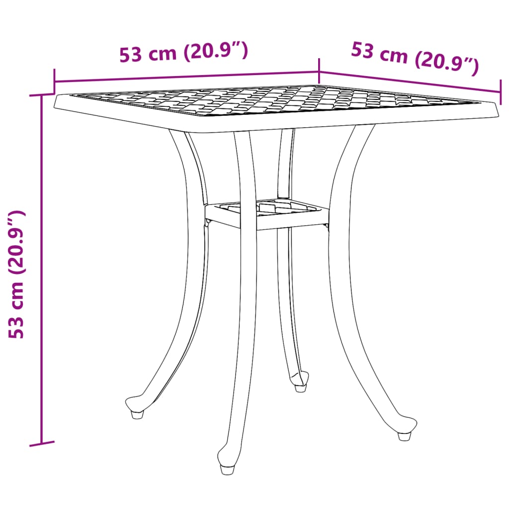 Mesa de jardim 53x53x53 cm alumínio fundido bronze