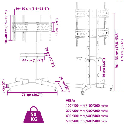 Suporte de TV c/ rodas ecrãs de 32-70" Max VESA 600x400mm 50kg