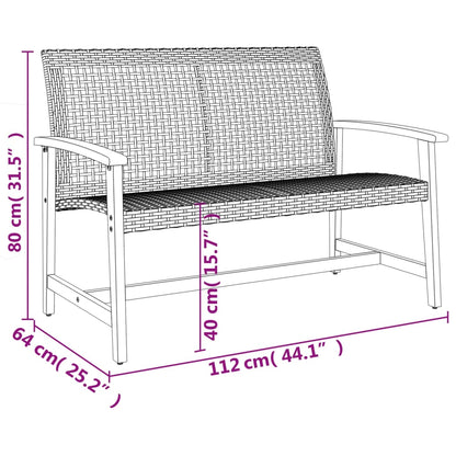 5 pcs conj. lounge para jardim vime PE e madeira acácia preto