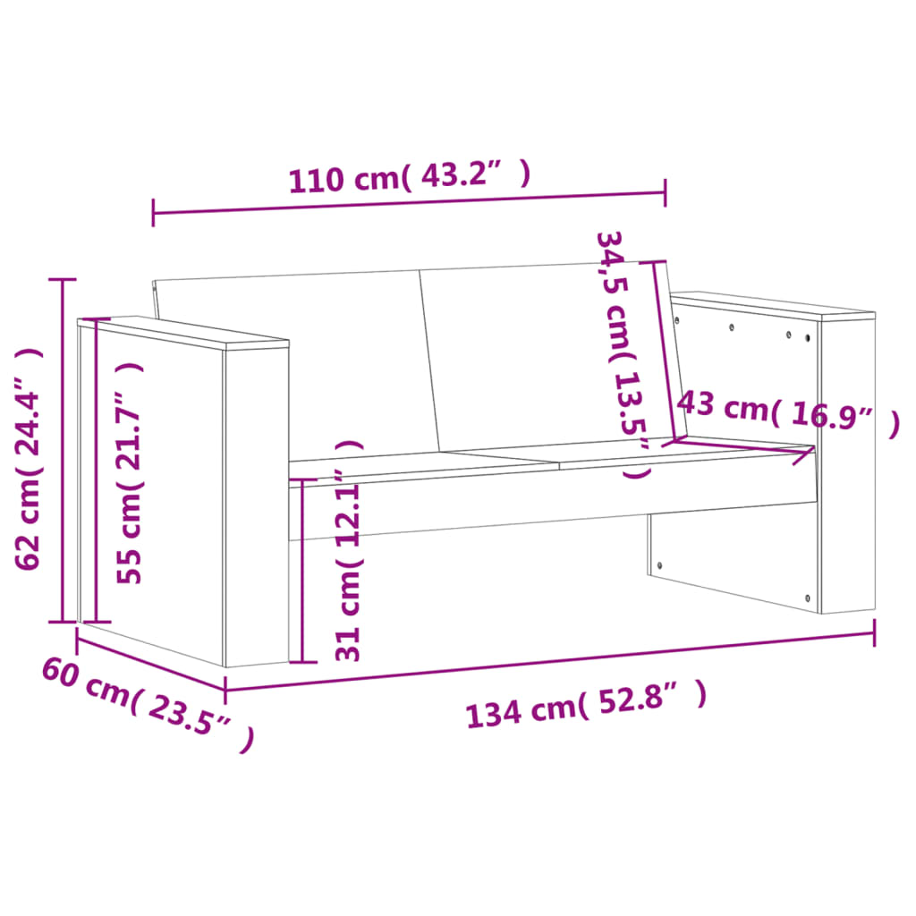 2 pcs conjunto lounge de jardim pinho maciço castanho-mel