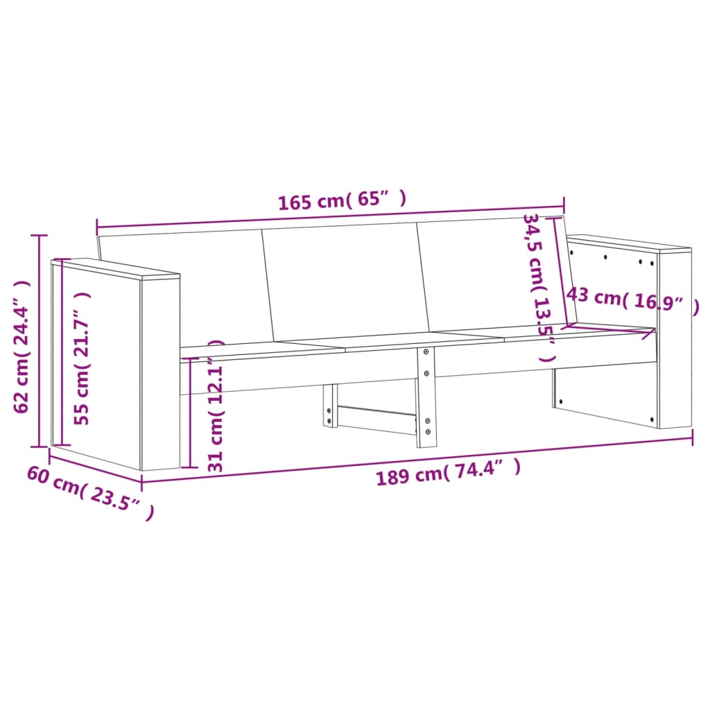 2 pcs conjunto lounge de jardim madeira de pinho maciça