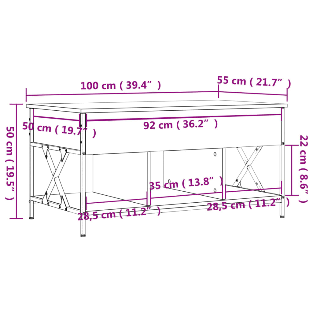 Mesa de centro 100x55x50cm deriv. madeira/metal cinzento sonoma