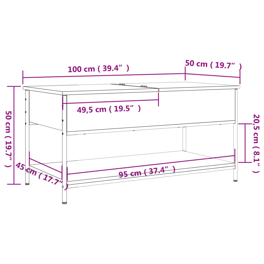 Mesa de centro 100x50x50cm deriv. madeira/metal carvalho sonoma