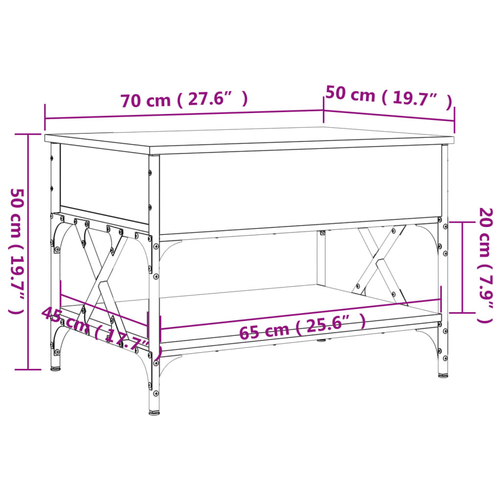 Mesa de centro 70x50x50 cm deriv. madeira/metal cinzento sonoma