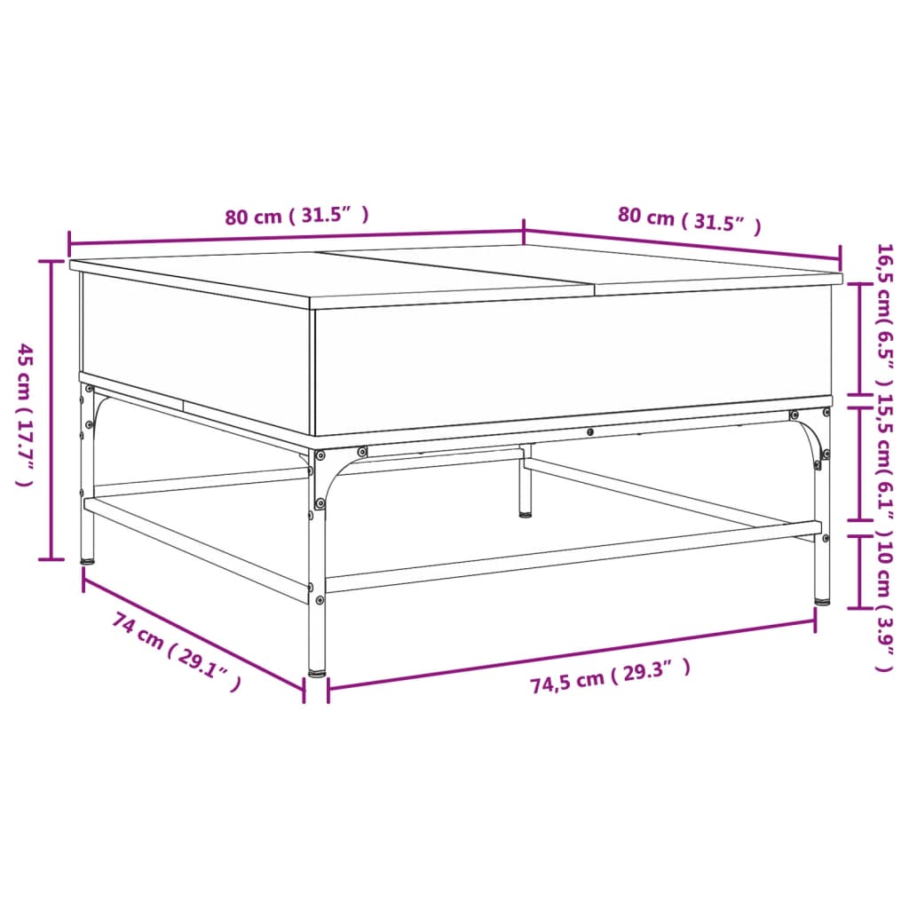 Mesa de centro 80x80x45 cm deriv. madeira/metal carvalho sonoma