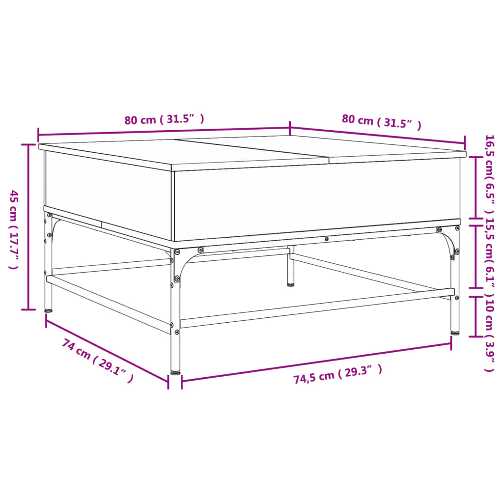 Mesa centro 80x80x45 cm deriv. madeira/metal carvalho castanho