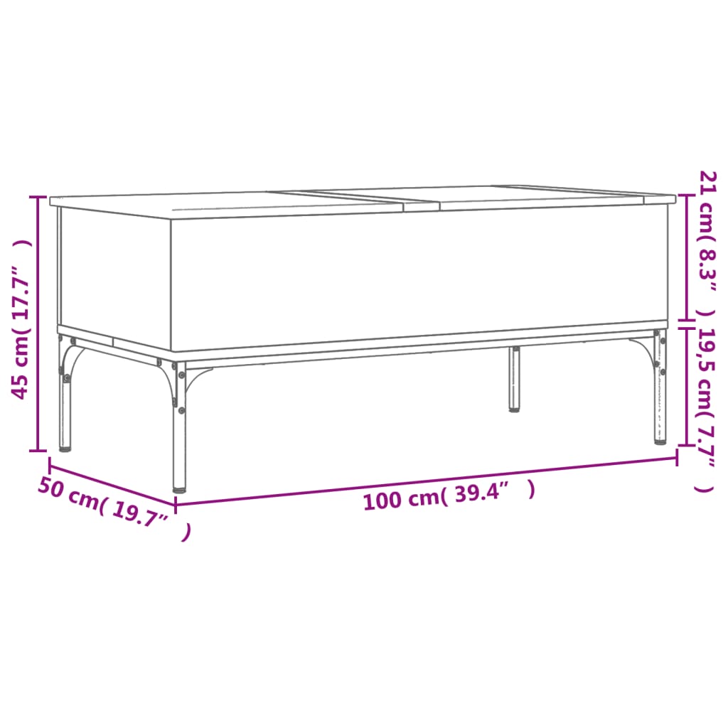 Mesa de centro 100x50x45cm deriv. madeira/metal carvalho sonoma