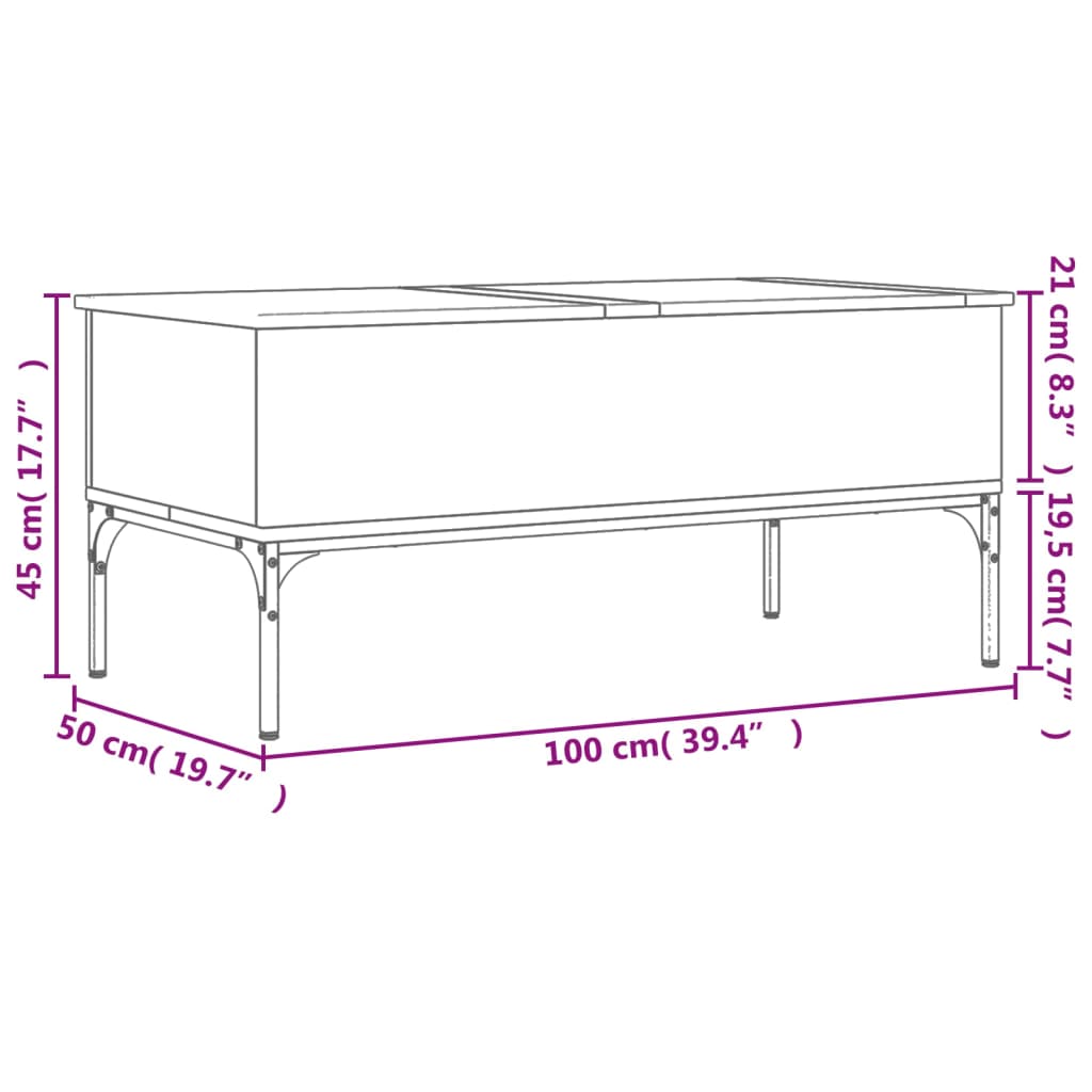 Mesa de centro 100x50x45cm derivados madeira/metal cinza sonoma