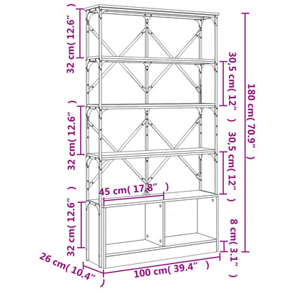 Estante 100x26x180 cm derivados de madeira e metal cinza sonoma