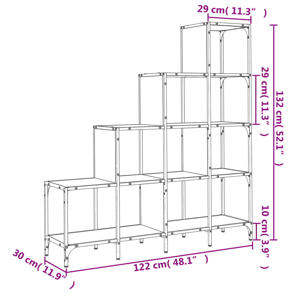 Estante 122x30x132 cm derivados de madeira e metal cinza sonoma