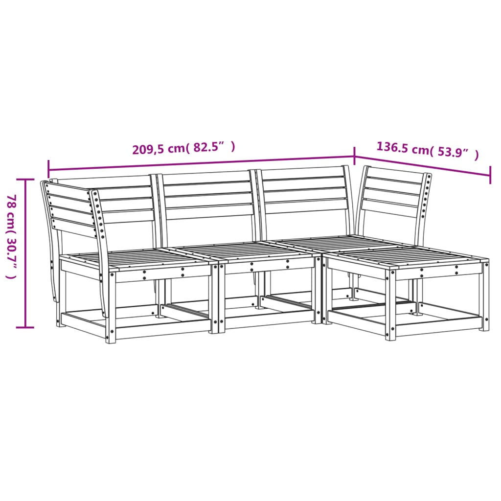 4 pcs conjunto lounge de jardim madeira de pinho maciça