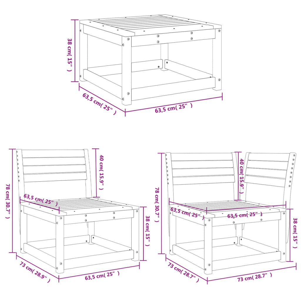 4 pcs conjunto lounge de jardim madeira de pinho maciça