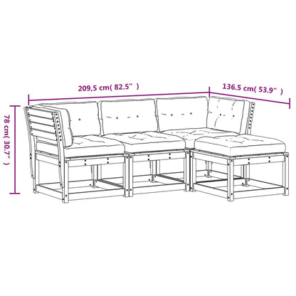 4 pcs conjunto lounge de jardim c/ almofadões pinho maciço