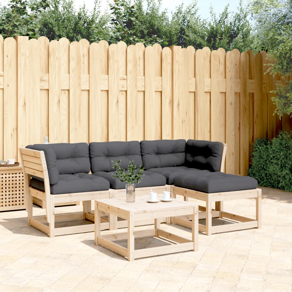 4 pcs conjunto lounge de jardim c/ almofadões pinho maciço