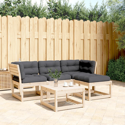 4 pcs conjunto lounge de jardim c/ almofadões pinho maciço