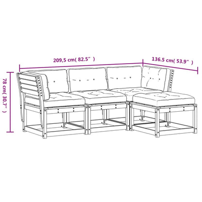 4 pcs conj. lounge de jardim c/ almofadões pinho maciço branco