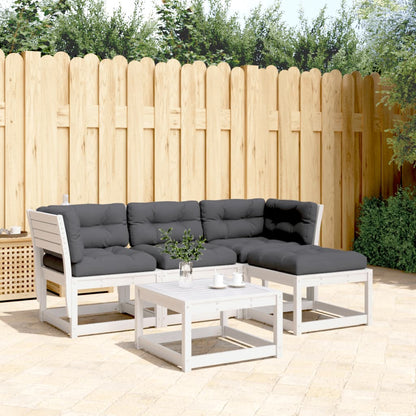 4 pcs conj. lounge de jardim c/ almofadões pinho maciço branco