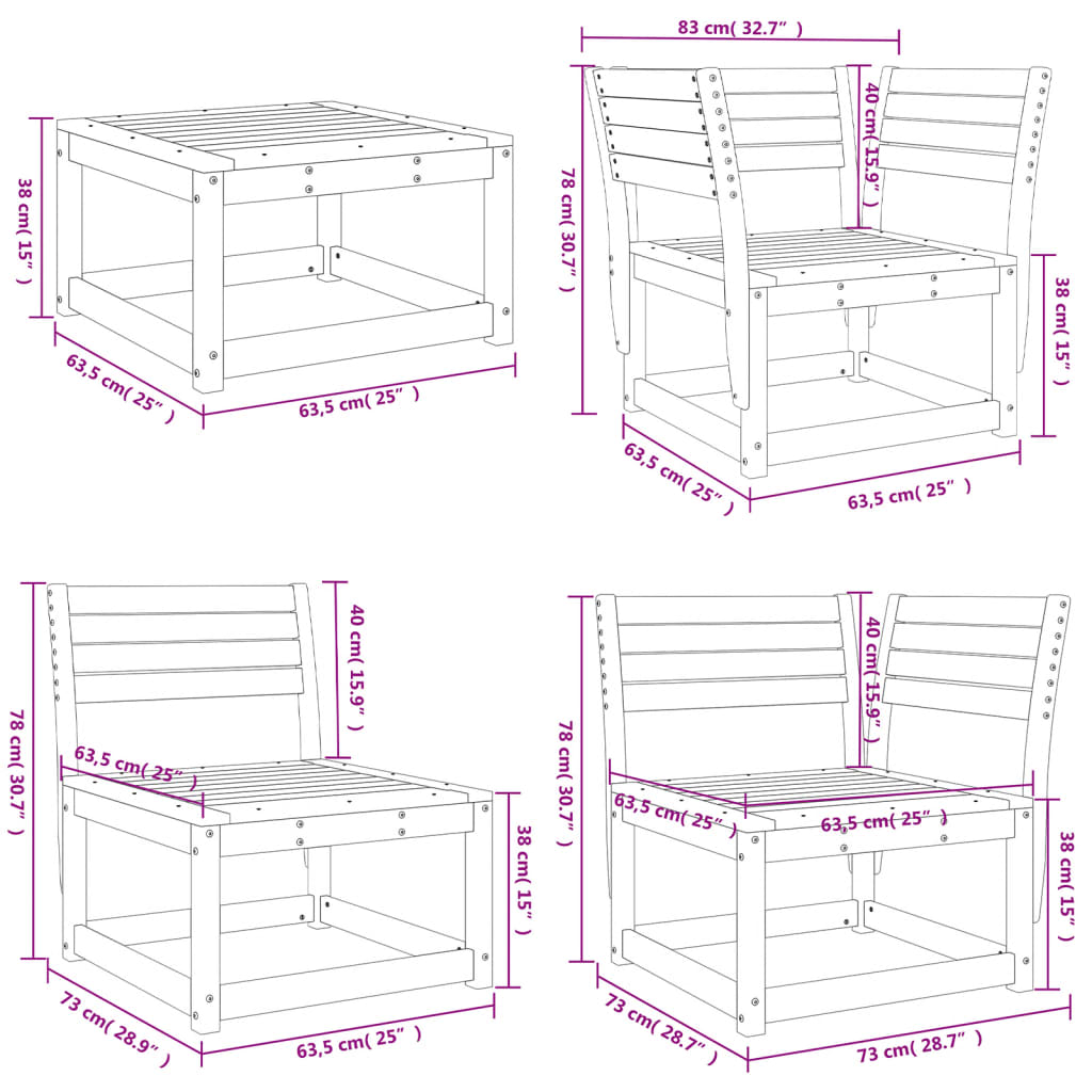 5 pcs conjunto lounge de jardim madeira de pinho maciça