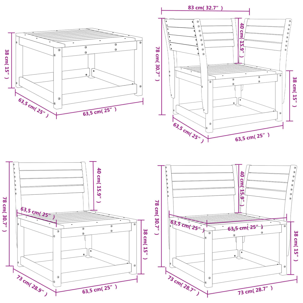 5 pcs conjunto lounge de jardim pinho maciço castanho-mel