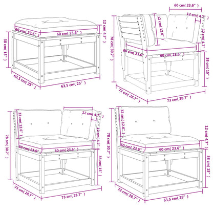 5 pcs conjunto lounge de jardim c/ almofadões pinho maciço