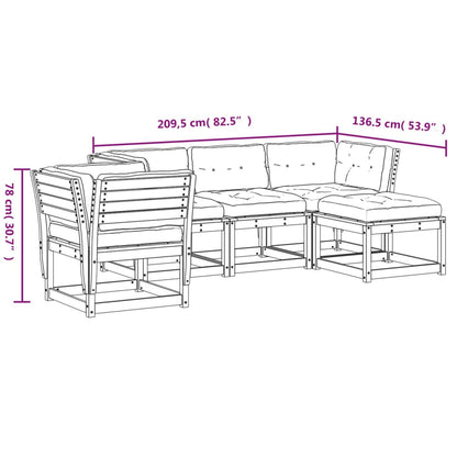 5 pcs conj. lounge de jardim c/ almofadões pinho maciço branco