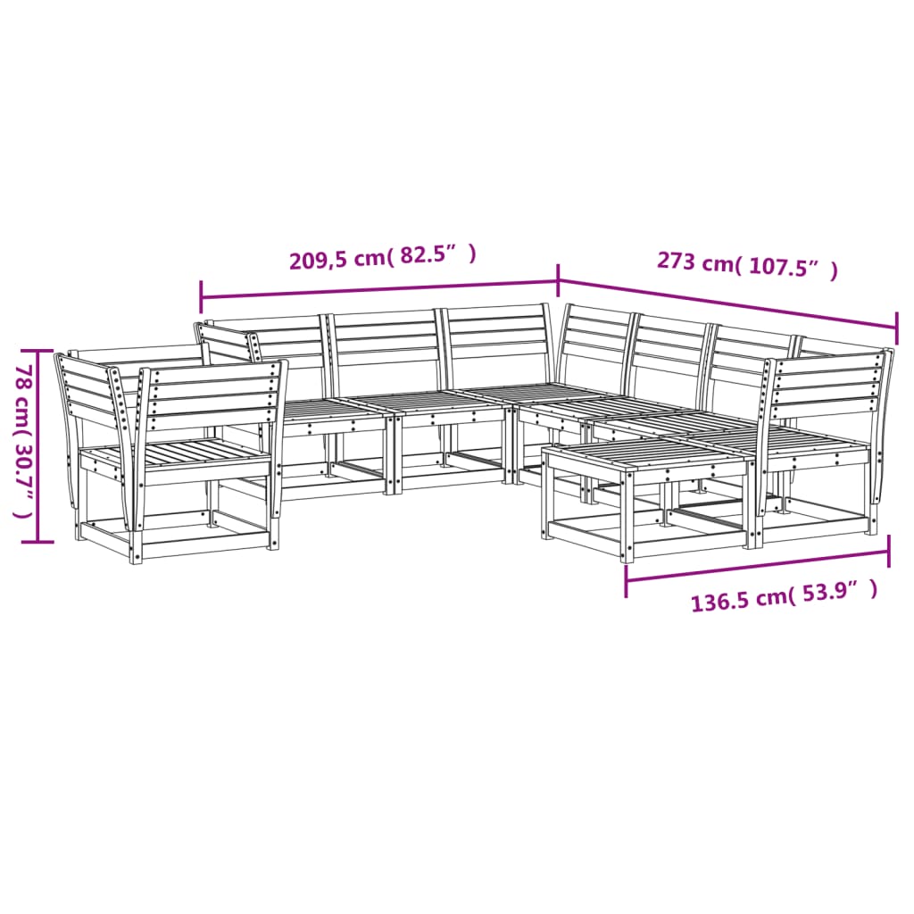 8 pcs conjunto lounge de jardim pinho maciço