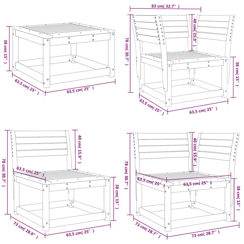 8 pcs conjunto lounge de jardim pinho maciço