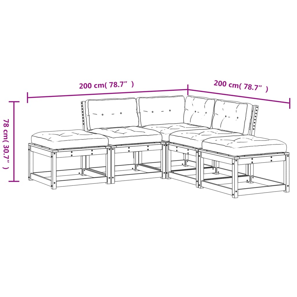 5pcs conj. sofás jardim + almofadões pinho maciço castanho-mel