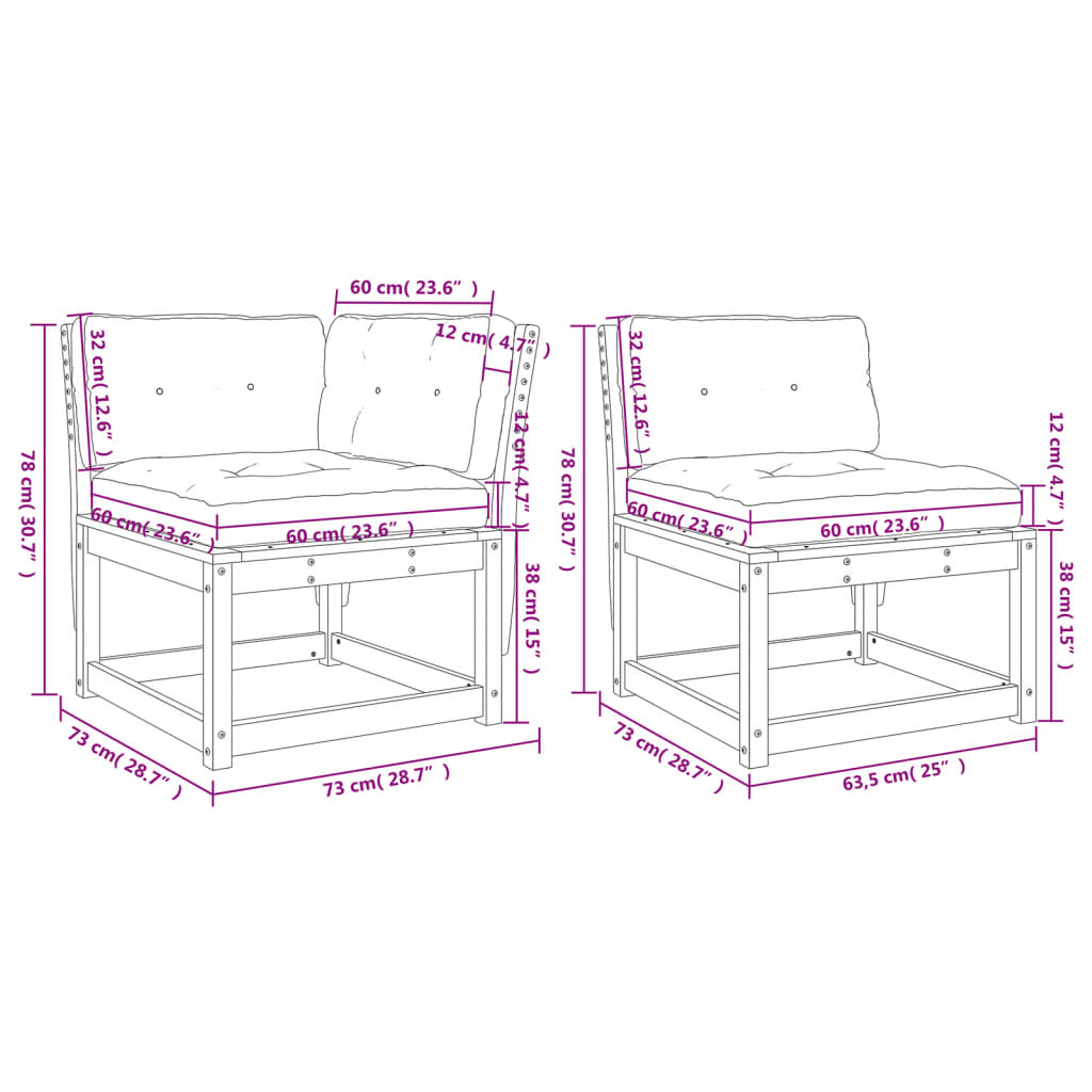 5 pcs conjunto sofás de jardim c/ almofadões pinho impregnado