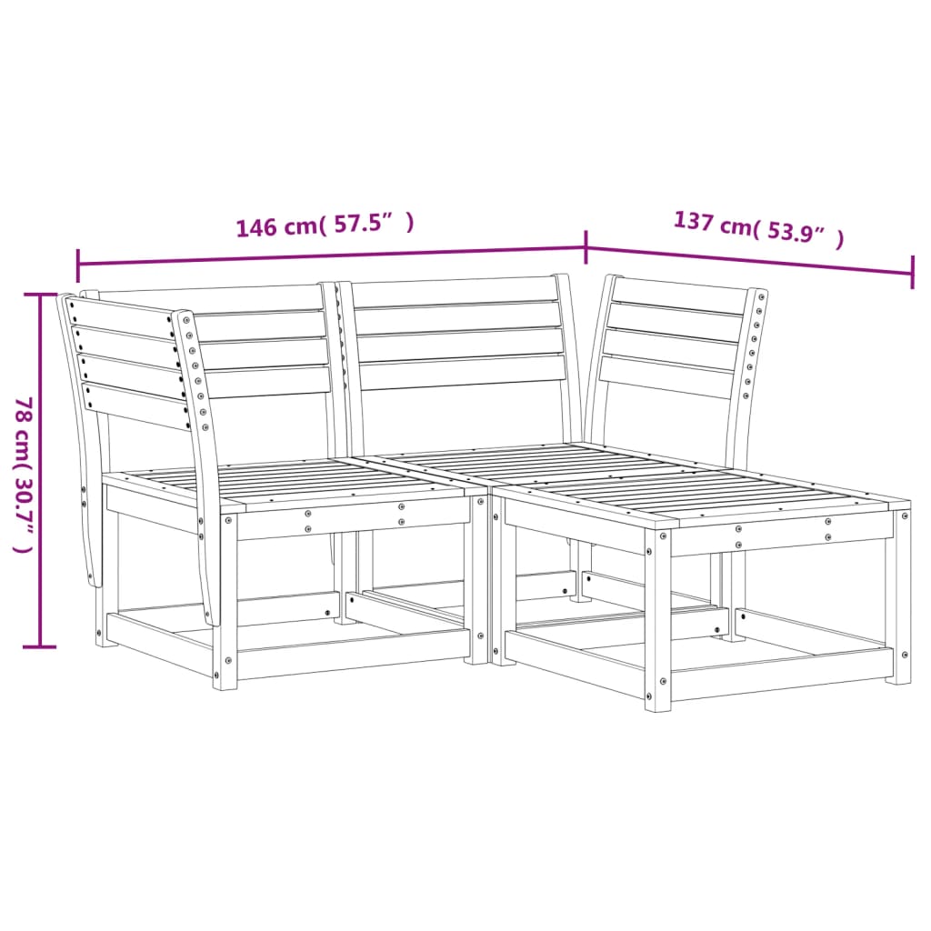 3 pcs conjunto sofás de jardim madeira de pinho maciça branco