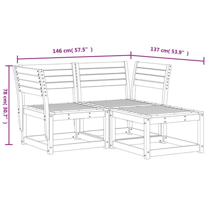 3 pcs conjunto sofás de jardim madeira de douglas maciça