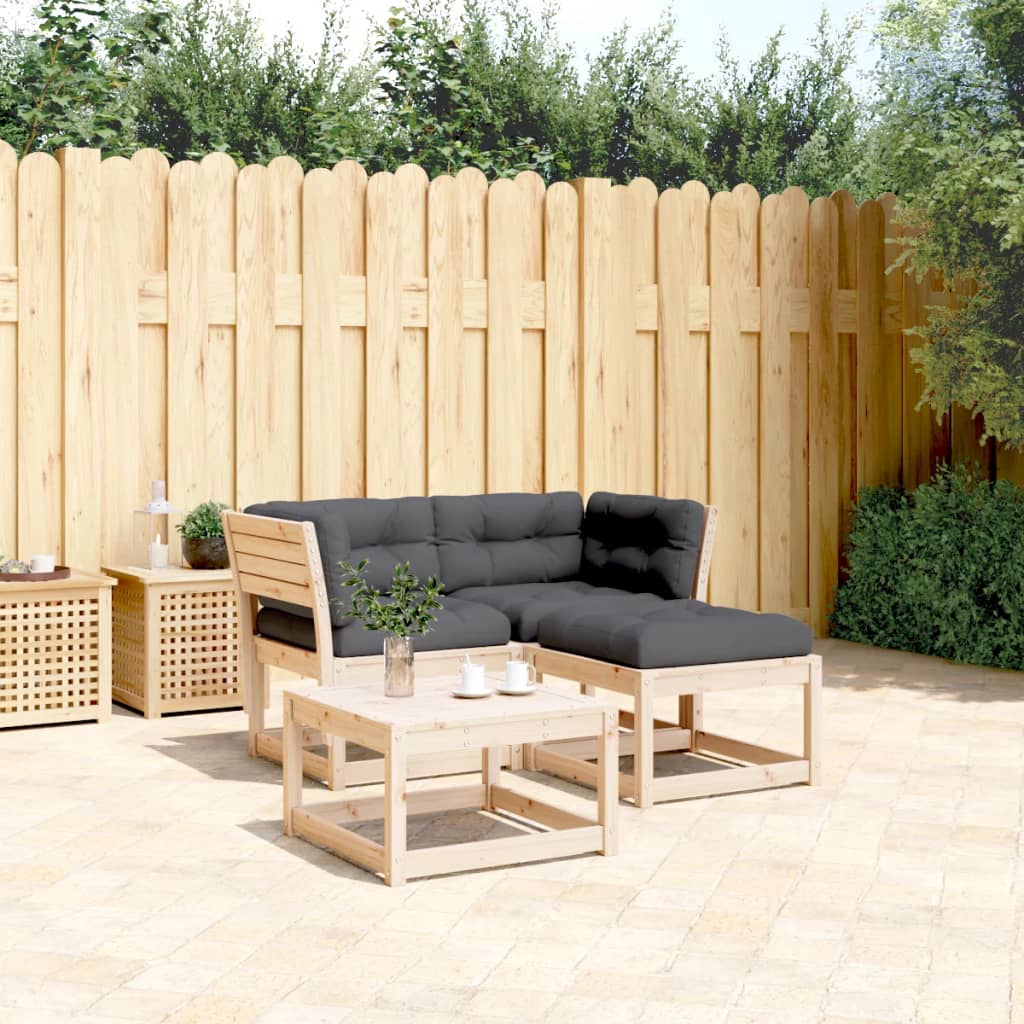 3 pcs conjunto sofás de jardim c/ almofadões pinho maciço